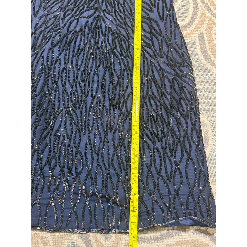 Vintage Stenay Silk Beaded Sequin Cocktail Dress Navy Blue Short Sleeve Size 8 - Picture 4 of 7